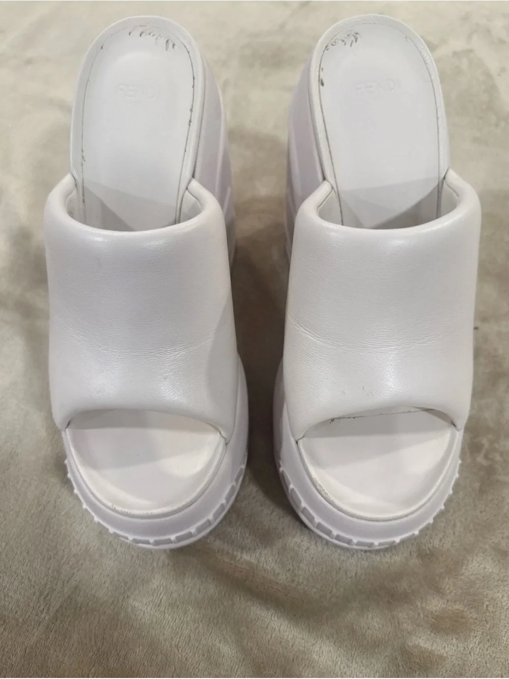 Fendi White Embossed Logo Platform Wedges